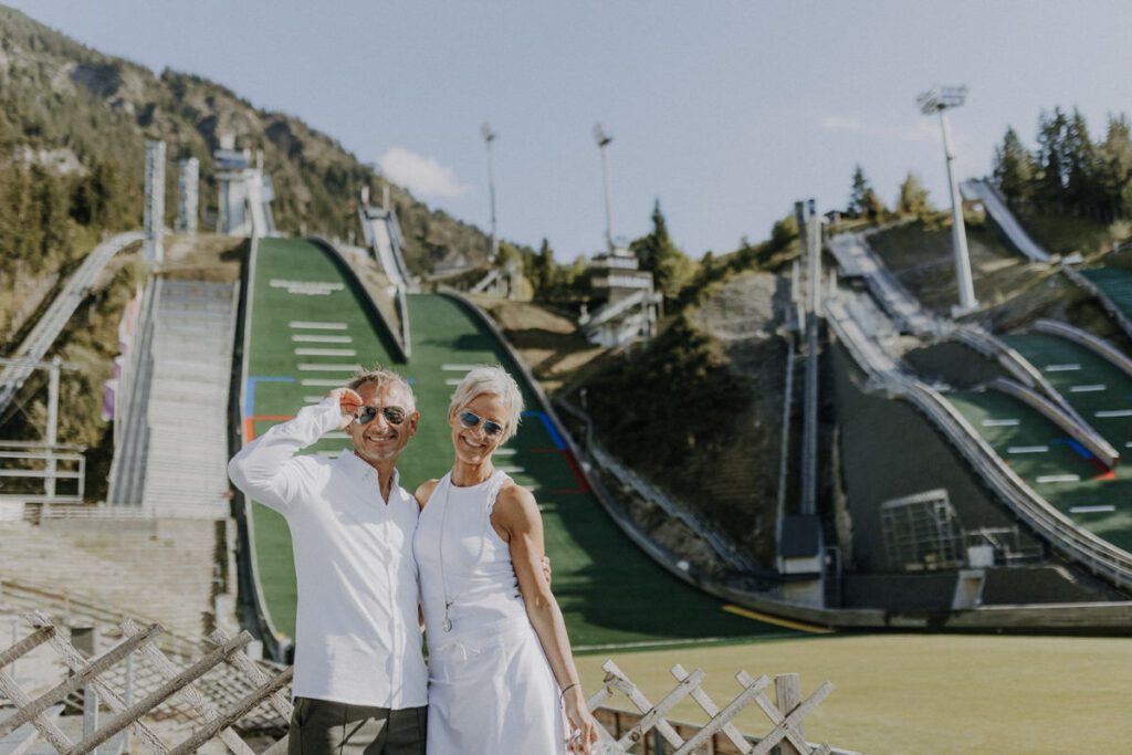 Hochzeitsfotograf Allgäu - Freie Trauung auf der Skisprung Schanze Obersdorf und Brautpaarbilder auf dem Berg Nebelhorn